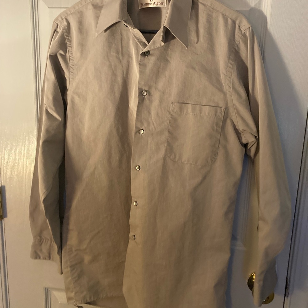 Etienne Aigner Tan Dress Shirt Long-Sleeved Button-Up